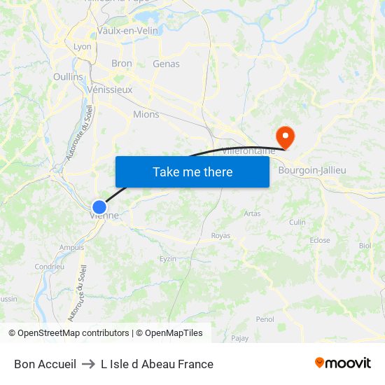 Bon Accueil to L Isle d Abeau France map