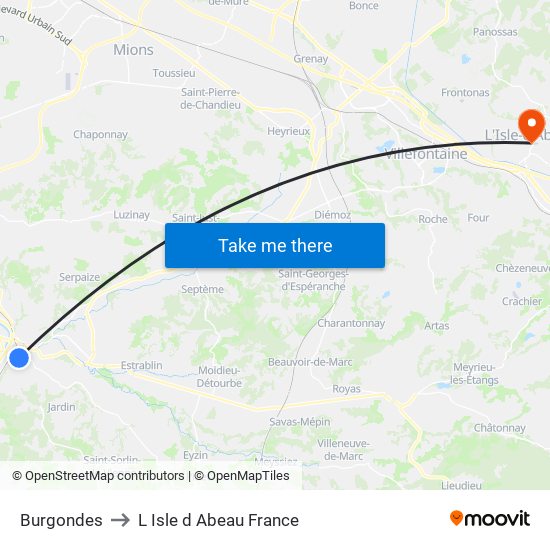 Burgondes to L Isle d Abeau France map