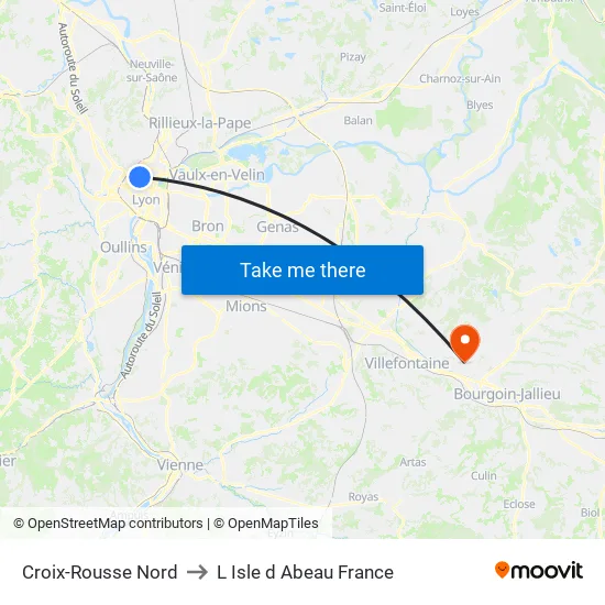Croix-Rousse Nord to L Isle d Abeau France map