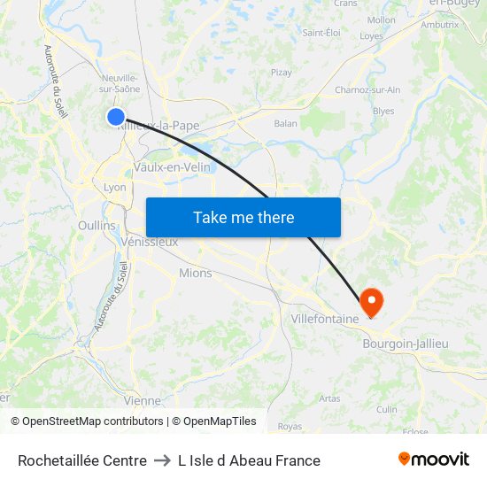 Rochetaillée Centre to L Isle d Abeau France map
