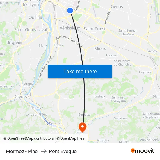 Mermoz - Pinel to Pont Évêque map