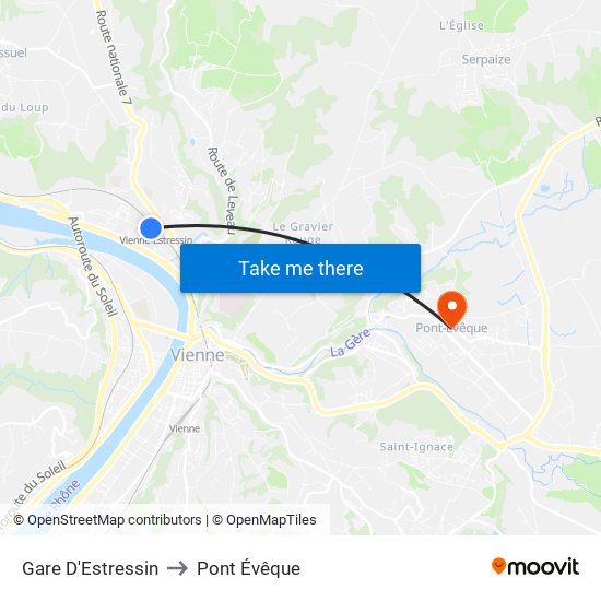Gare D'Estressin to Pont Évêque map