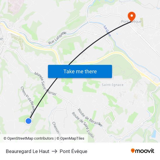 Beauregard Le Haut to Pont Évêque map