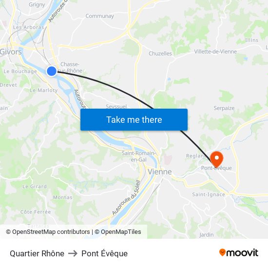 Quartier Rhône to Pont Évêque map
