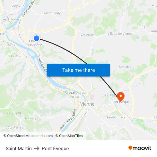Saint Martin to Pont Évêque map