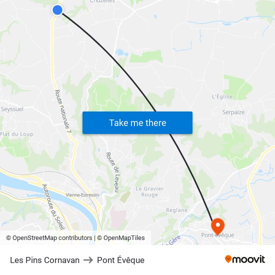Les Pins Cornavan to Pont Évêque map