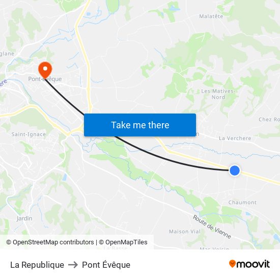 La Republique to Pont Évêque map