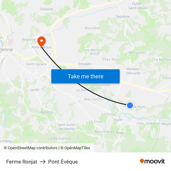 Ferme Ronjat to Pont Évêque map
