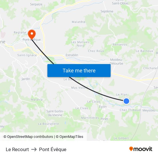 Le Recourt to Pont Évêque map