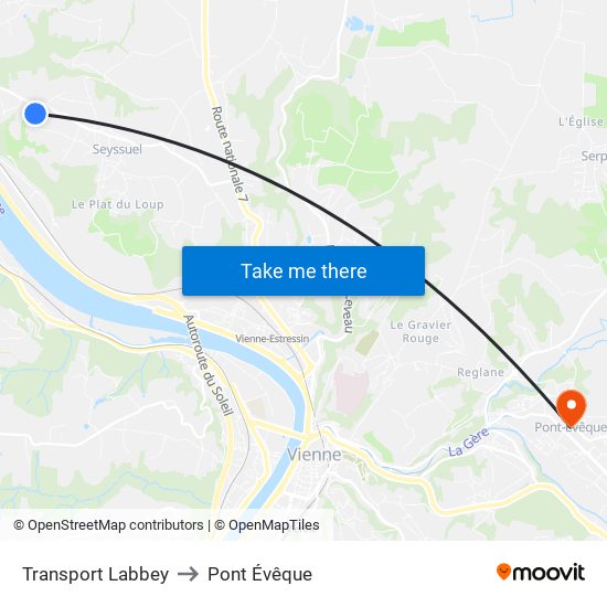 Transport Labbey to Pont Évêque map