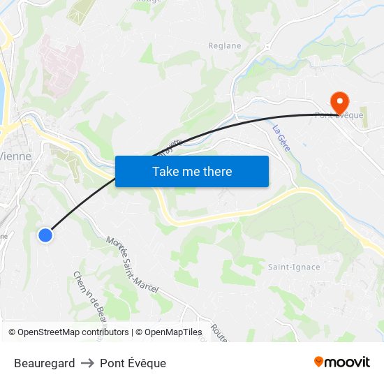 Beauregard to Pont Évêque map