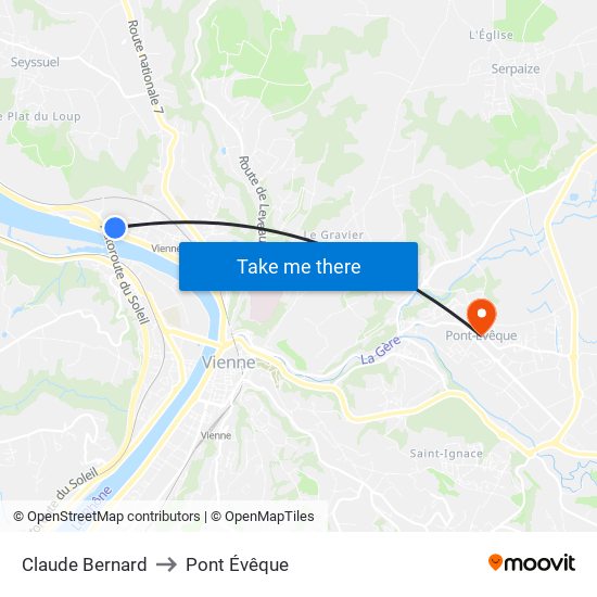 Claude Bernard to Pont Évêque map