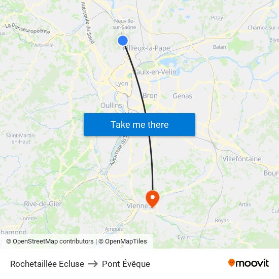 Rochetaillée Ecluse to Pont Évêque map