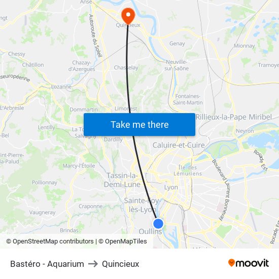 Bastéro - Aquarium to Quincieux map