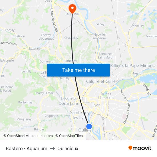 Bastéro - Aquarium to Quincieux map