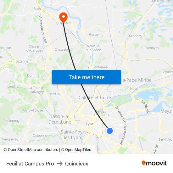 Feuillat Campus Pro to Quincieux map
