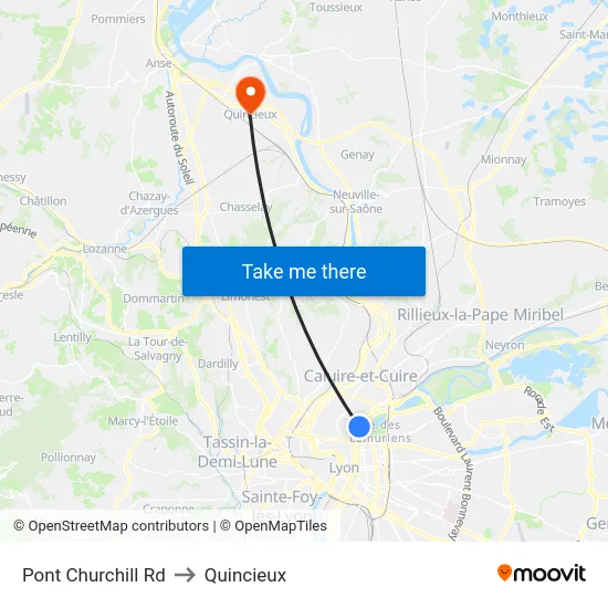 Pont Churchill Rd to Quincieux map