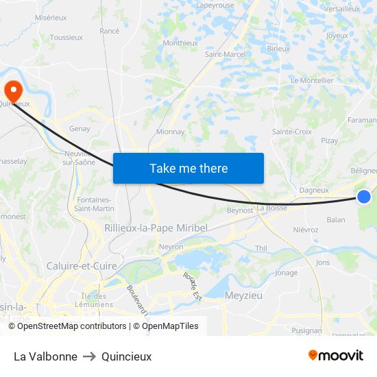 La Valbonne to Quincieux map