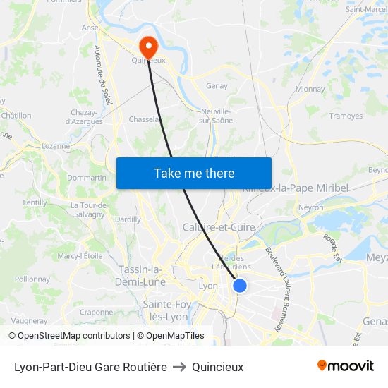 Lyon-Part-Dieu Gare Routière to Quincieux map