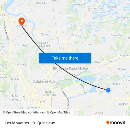 Les Mouettes to Quincieux map