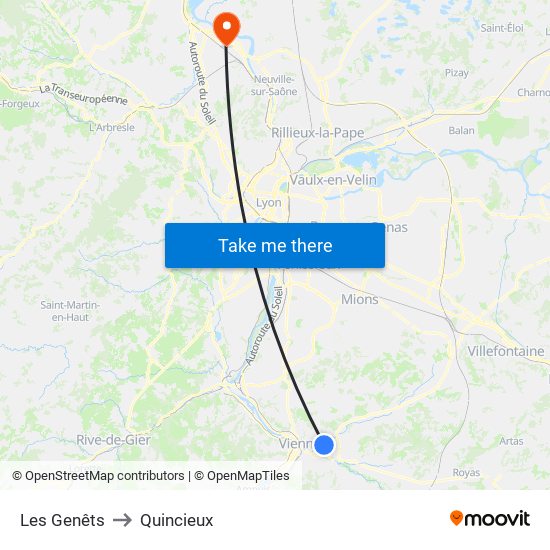 Les Genêts to Quincieux map