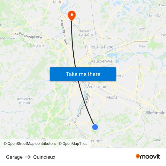 Garage to Quincieux map