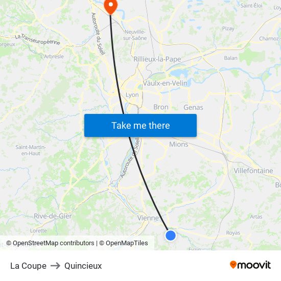 La Coupe to Quincieux map