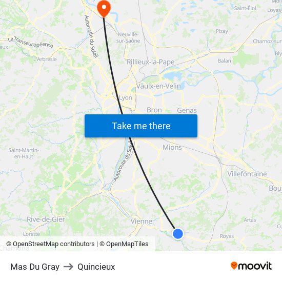 Mas Du Gray to Quincieux map