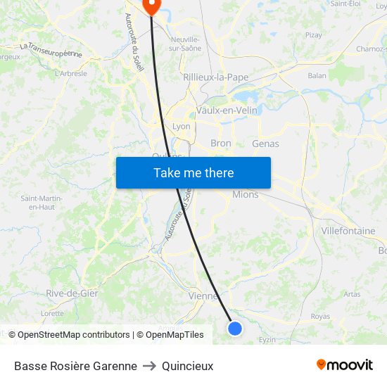 Basse Rosière Garenne to Quincieux map