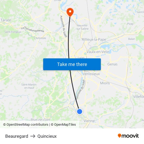 Beauregard to Quincieux map