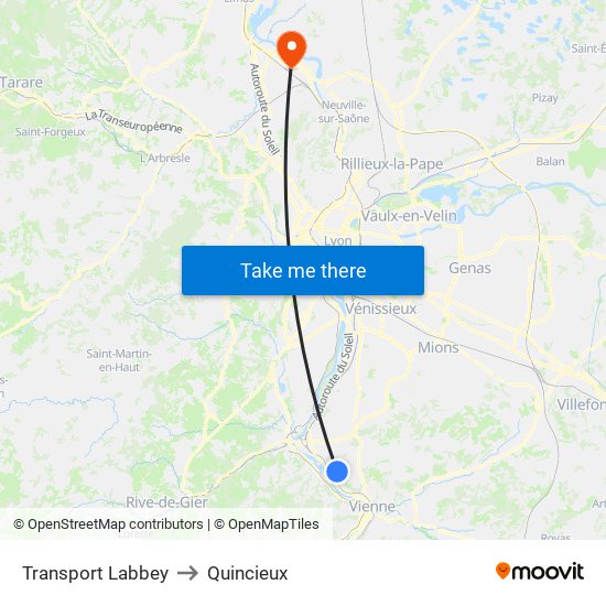 Transport Labbey to Quincieux map