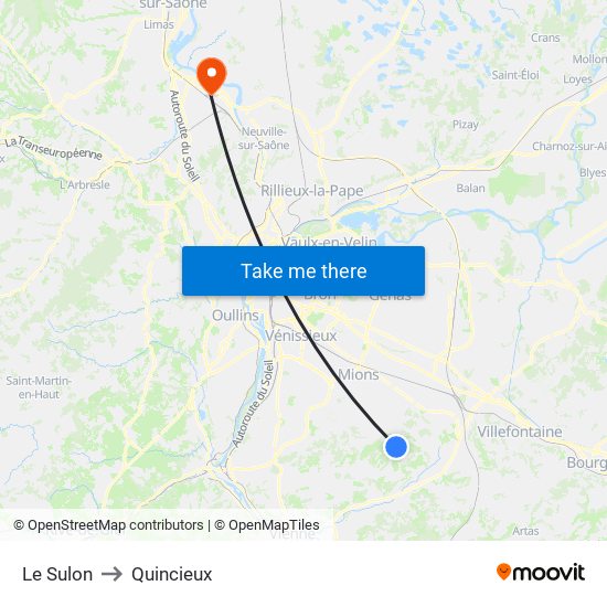 Le Sulon to Quincieux map