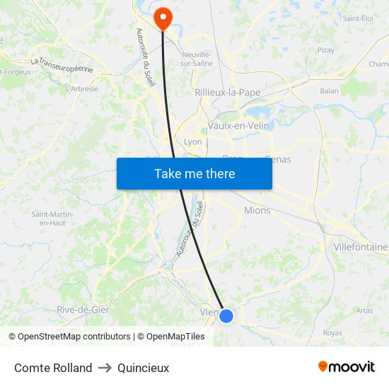 Comte Rolland to Quincieux map