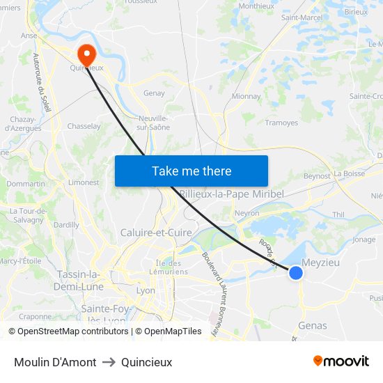 Moulin D'Amont to Quincieux map