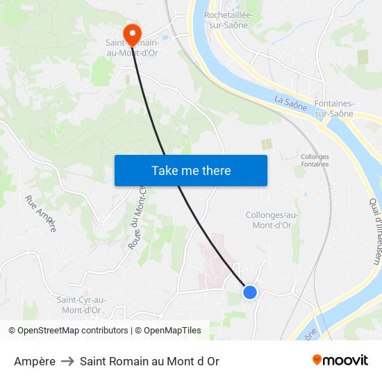 Ampère to Saint Romain au Mont d Or map