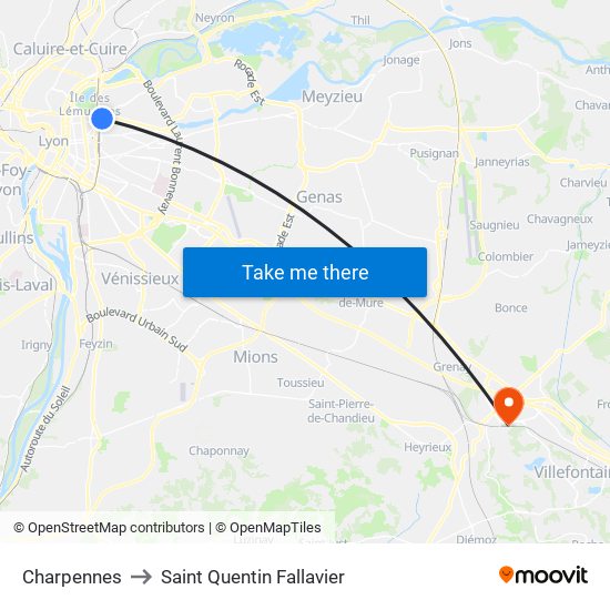 Charpennes to Saint Quentin Fallavier map