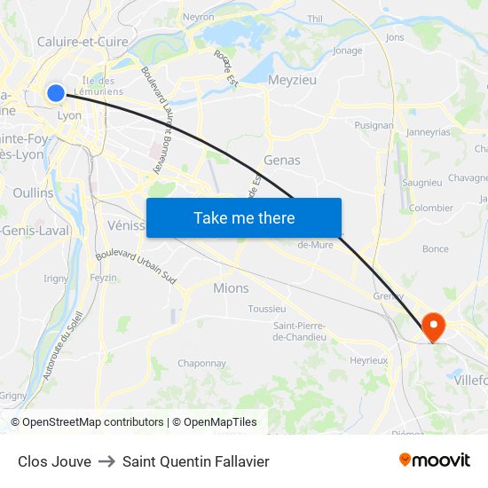 Clos Jouve to Saint Quentin Fallavier map