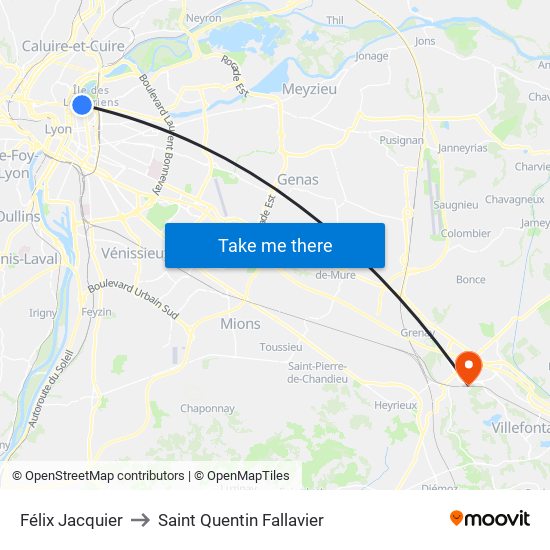 Félix Jacquier to Saint Quentin Fallavier map