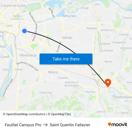 Feuillat Campus Pro to Saint Quentin Fallavier map