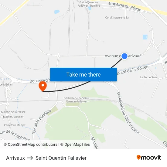 Arrivaux to Saint Quentin Fallavier map
