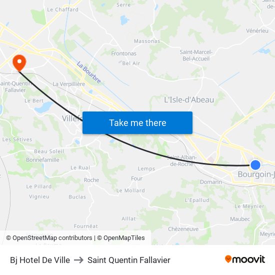 Bj Hotel De Ville to Saint Quentin Fallavier map