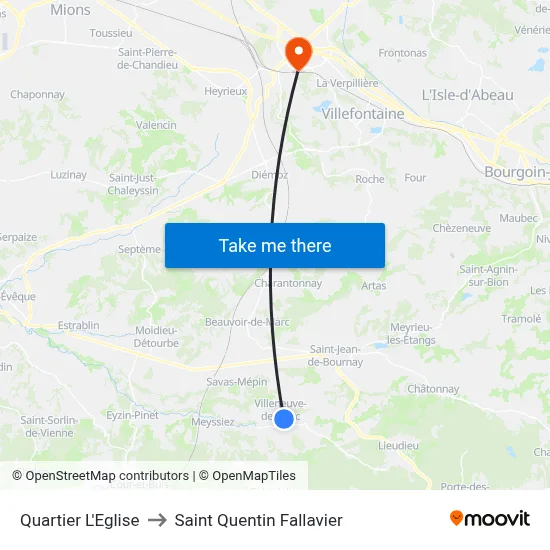 Quartier L'Eglise to Saint Quentin Fallavier map