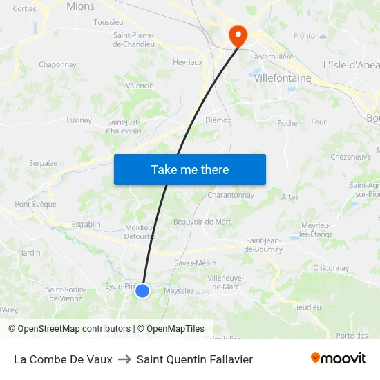 La Combe De Vaux to Saint Quentin Fallavier map