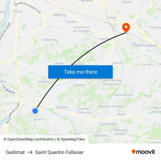 Gedimat to Saint Quentin Fallavier map