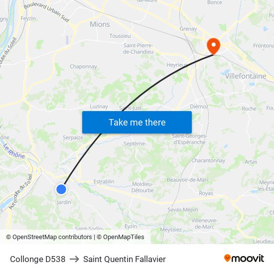 Collonge D538 to Saint Quentin Fallavier map