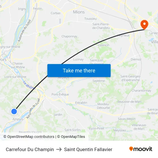 Carrefour Du Champin to Saint Quentin Fallavier map