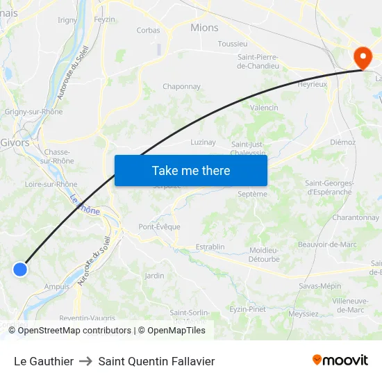 Le Gauthier to Saint Quentin Fallavier map