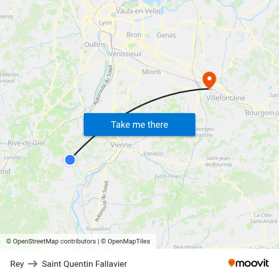 Rey to Saint Quentin Fallavier map