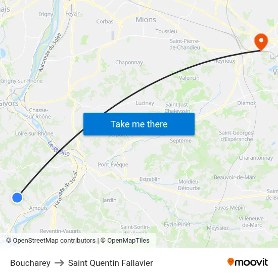 Boucharey to Saint Quentin Fallavier map