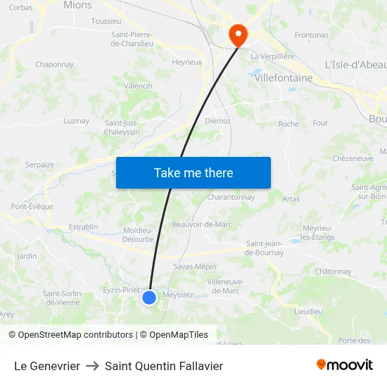 Le Genevrier to Saint Quentin Fallavier map